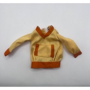 Vintage Ken Doll Barbie Yellow +‎ Orange Velour Long Sleeve V-Neck Button BK EUC